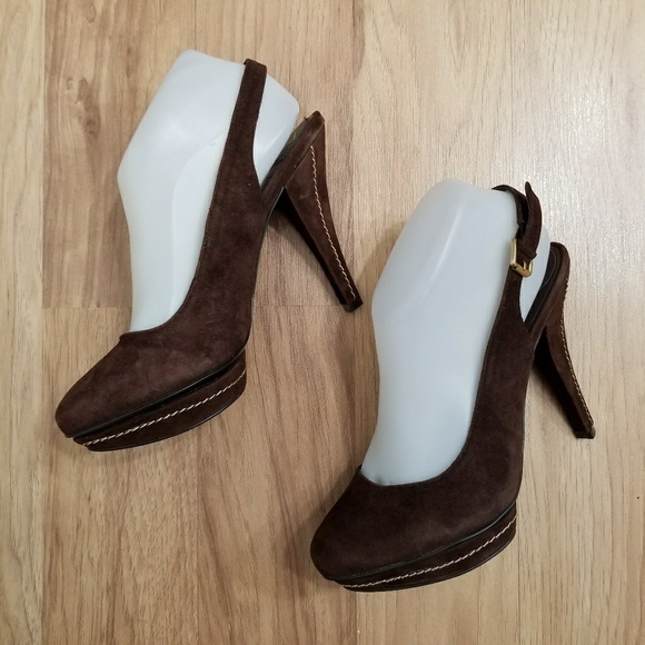 BCBGeneration Shoes - BCBGeneration Brown Suede Platform Slingback Heels